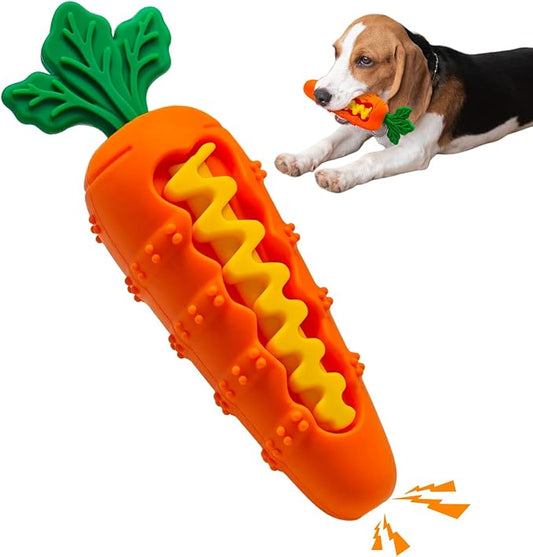 Indestructible Carrot Dog Toy for Aggressive Chewers - Tough Natural Rubber Chew Toy for Boredom, Interactive Treat Toy for Mental Stimulation - Durable Squeaky Toy for Small & Medium Dogs