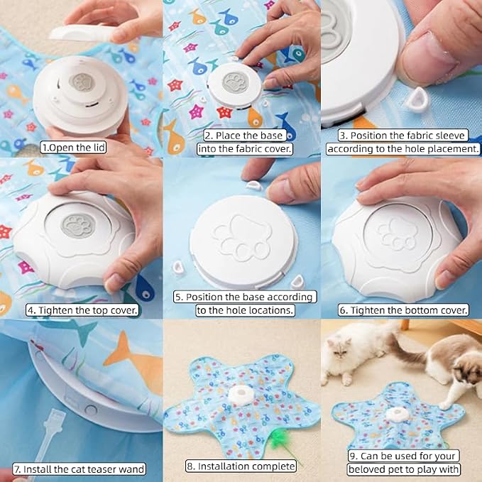 Interactive Cat Toy, Automatic Activated Hide and Seek Toys for Indoor Cats, with Moving Feathers, Switchable Mouse Sounds, Rechargeable