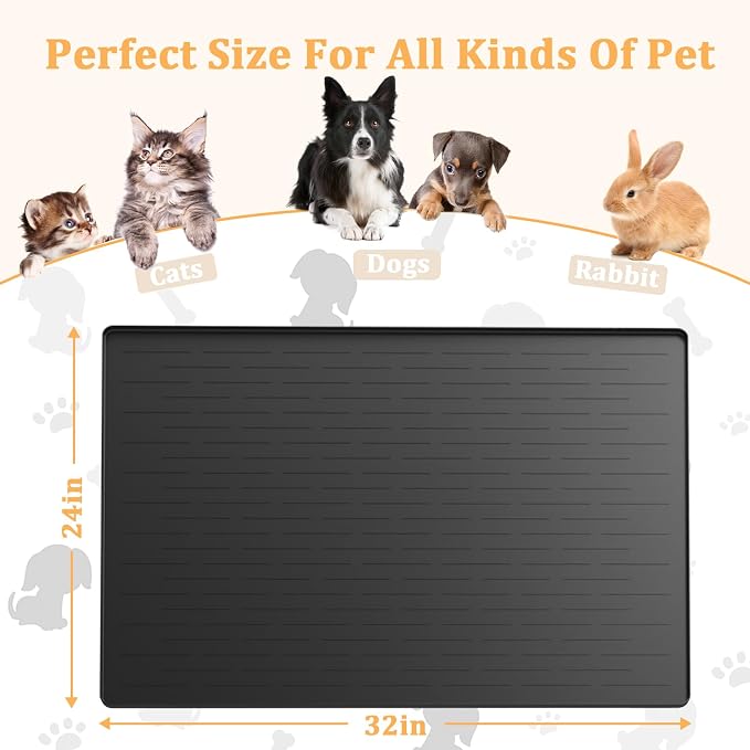 32"x24" Large Silicone Pet Feeding Mat, Waterproof Non-Slip Dog and Cat Bowl Mat for Food & Water, Durable Floor Protector to Prevent Spills, Easy to Clean, Light Gray