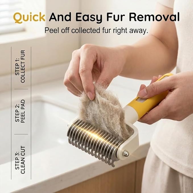 Pet Grooming Brush, Double Sided Pet Grooming Tool for Dogs and Cats, Extra-Wide Stainless Steel Deshedding Dog Brush for Matted Fur Medium or Long Haired Breeds (Blue+Yellow, 2pcs)