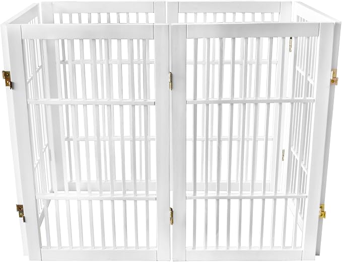 Urnporium Pet Dog Gate Freestanding, Strong Durable Folding Wooden Fence, Portable Acacia Hardwood Safety Barrier for Indoor & Outdoor Use (White Pet Gate, 6 Panel 30" Tall)
