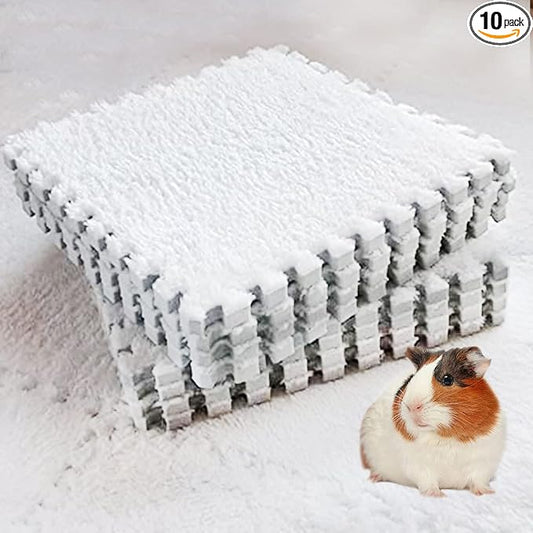 10Pcs 11” x 11” Guinea Pig Pads Washable, Reusable Guinea Pig Fleece Cage Liners, Soft Warm Rabbit Sleep Mat Blanket Bed (White)