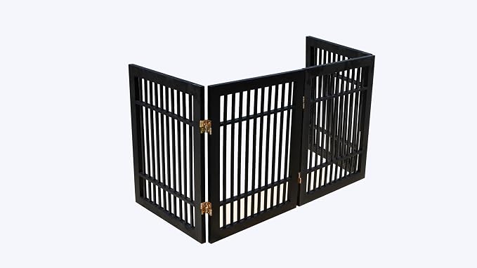 Urnporium Pet Dog Gate Freestanding, Strong Durable Folding Wooden Fence, Portable Acacia Hardwood Safety Barrier for Indoor & Outdoor Use (Black Pet Gate, 4 Panel 24" Tall)