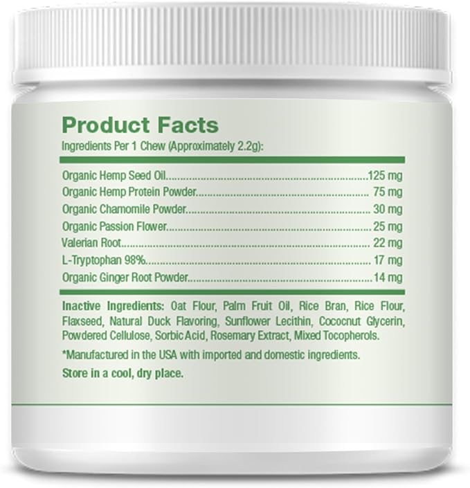 PAWLABS Calming Hemp Chews for Dogs - Relieve Anxiety & Stress - Organic Hemp, Chamomile, Protein Powder, Valerian Root - Natural Calming Aid - Vet Formulated, USA Made - Duck Flavor - 120 Count