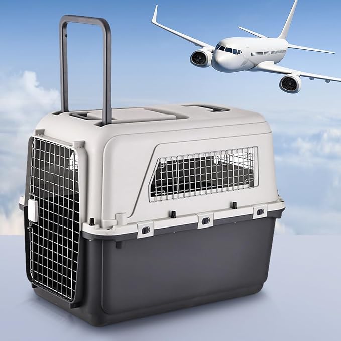 Large Dog Crate Dogs Kennel Length 33in/Width 21.6in/Height 25.2in Dog Carrier with Handle & Metal Door Travel Pet Box for Puppies Kittens