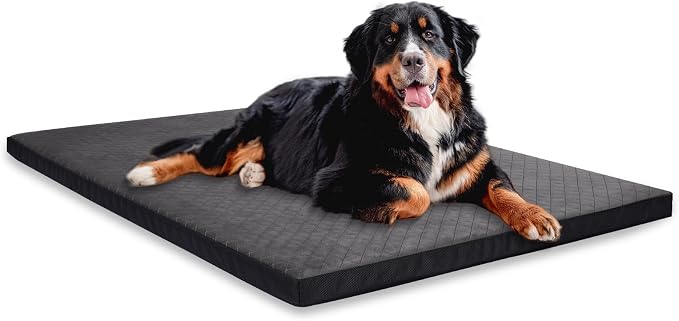 Indestructible Dog Beds, Enhanced Quilted Chew Proof Dog Crate Pad for Aggressive Chewer, Washable Cover Dogs Mat for Crate, Non-Skid Kennel Pad, Durable Pet Bed for Puppy (Gray, 35"x23")