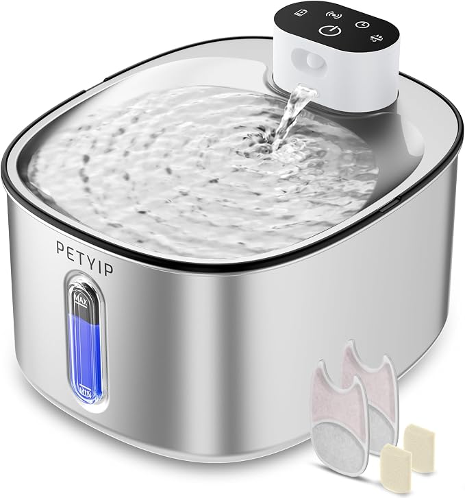 Wireless Cat Water Fountain Stainless Steel,135fl-oz/4L Battery Operated Automatic Pet Water Dispenser,Cordless Dog Water Fountain,Water Fountains for Cats Indoor,Ultra Quiet (Cat Fountain + 2 Filter)