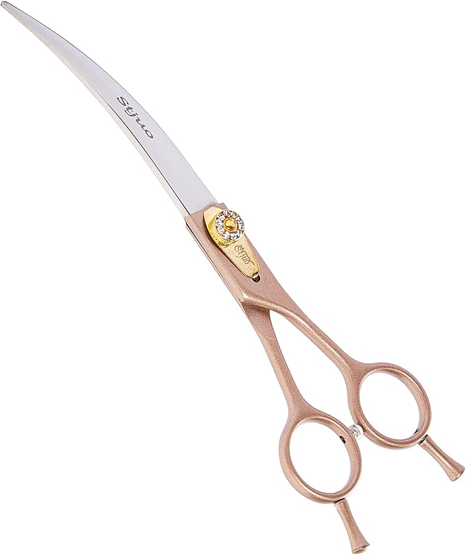 7.5'' Curved Dog Grooming Scissors, Professional 440C Stainless Steel Pet Grooming Shears with Silencer for Dogs and Cats, Sharp & Ergonomic Hair Trimming Scissors for Face, Paws & Body