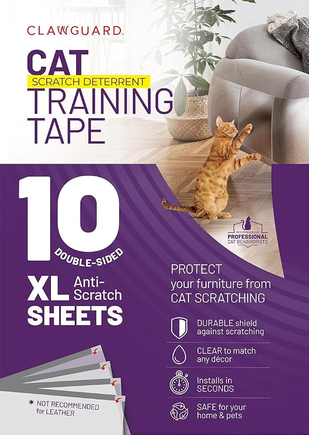 CLAWGUARD Cat Training Tape Sheets – 10 XL (17x11.5 in) Double-Sided Anti Scratch Shields – Cat Scratch Furniture Protector for Sofa, Couch & Surfaces