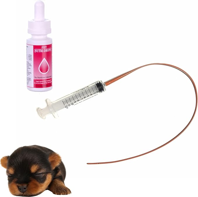 LBH MARKET Emergency Puppy Kitten Feeding Tube Kit – 5FR Kendall Tube, 12mL Syringe & Pet Nutri-Drops for Weak or Fading Puppies | Newborn Whelping Supplies for Breeders