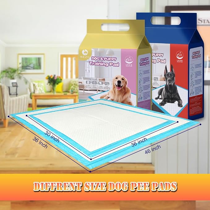 NEZO Dog and Puppy Premium Training Pads, XX-Large 34 x 46 inch - 120 Count Pee Pads with 6 Layer Leak-Proof and Super Absorbent