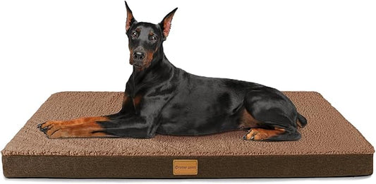 Patas Lague Orthopedic Jumbo Dog Bed for Large Sized Dog 56''X40'', Soft Waterproof Egg Crate Foam Large Pet Crate Beds Mat with Removable Washable Cover and Non-Slip Bottom, Brown