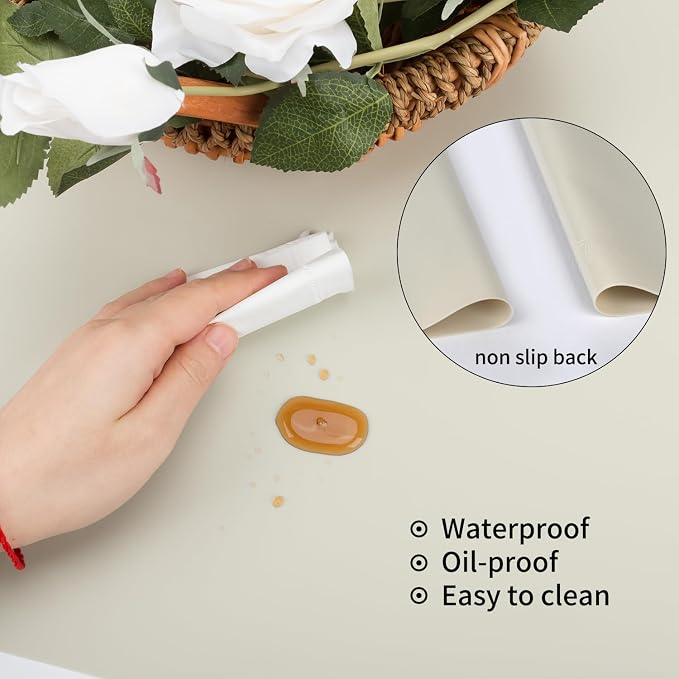 Extra Large Silicone Placemat, Food-Grade Flexible Silicone Mat Kids Non-Slip Dinner Placemat Waterproof Heat Insulation Countertop Protector Silicone Pastry Rolling Dough Mats 27.6 x 19.7''Beige