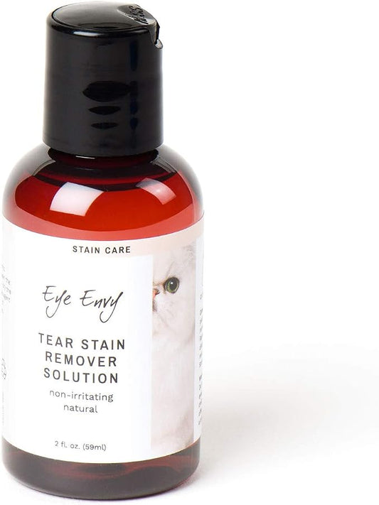 Eye Envy Tear Stain Remover Solution for Cats. Gentle, Natural and Safe. Cleans Tear Stains. Recommended by Breeders, Groomers. Remove Eye Stains from Persians and Exotics. 2 oz. Made in USA