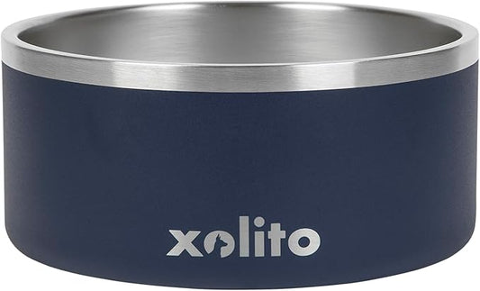 Xolito Pets Stainless Steel Dog Bowl 64 oz - Non-Slip Insulated Water Bowl for Large Dogs - Heavy Duty Double Wall Metal Feeder for Food & Water, Dishwasher Safe (Blue)