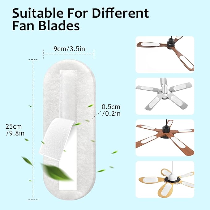 2026 Upgrade 15pcs Ceiling Fan Filters for Blades Easy-Stick Strong Fixity Activated Coconut Carbon Fan Filter for Ceiling Fan, Universal Fan Blade Air Fresh Purifier Cat Litter Box Filter, White