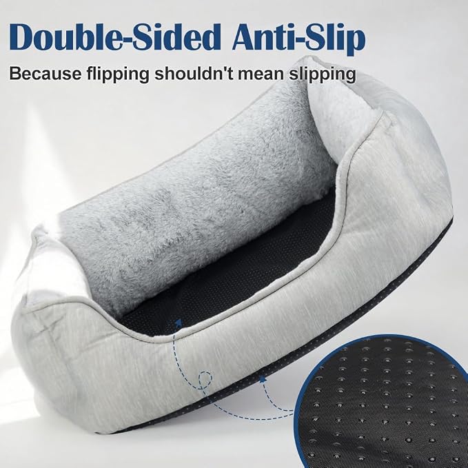 Small Dog Bed for Dogs with Cool to Touch Fabric， Soft Calming Cat Beds for Indoor Cats， Reversible Square Pet Bed for Puppy, Machine Washable Non-Slip Bottom S