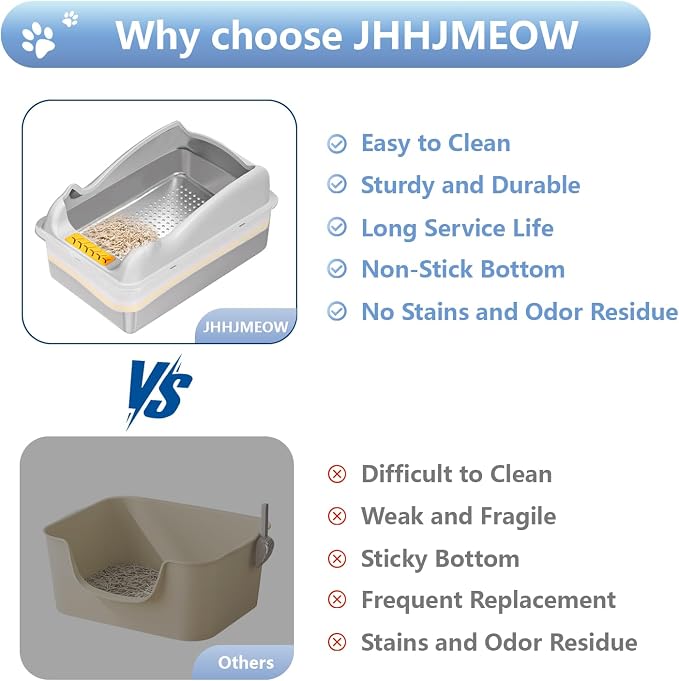 Stainless Steel Sifting Litter Box,XL Cat Litter Box with Lid,Pellet Litter Box for Big Cat,High Sides,Anti-Leakage,Easy Clean