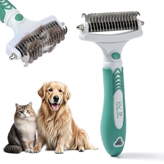 Dual-Sided Pet Grooming Comb, Dog Brush for Shedding, Deshedding Cat Brush for Cats & Dogs, Pet Grooming Rake, Deshedding & Grooming Tool For Long Haired And Short Haired Dogs (Green)