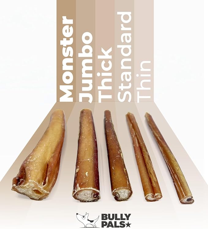 6 inch Thin Bully Sticks for Small Dogs and Puppies (20 Pack) - All Natural, Single Ingredient, Easily Digestible, All Beef Dog Treats and Rawhide Free Dental Chew Bones for Dogs