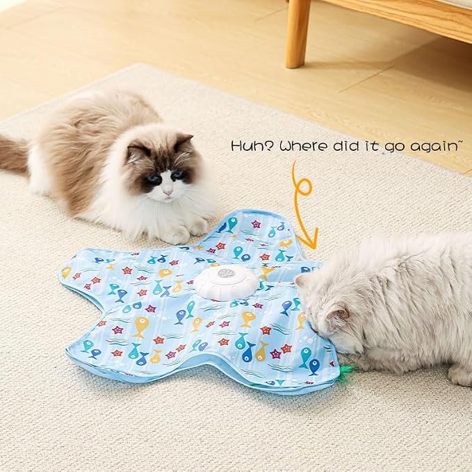 Interactive Cat Toys for Indoor Cats, [Newly Upgraded] Rechargeable Touch Activated Hide and Seek Kitten Toys for Bored Indoor Adult Cats（Fish Style）