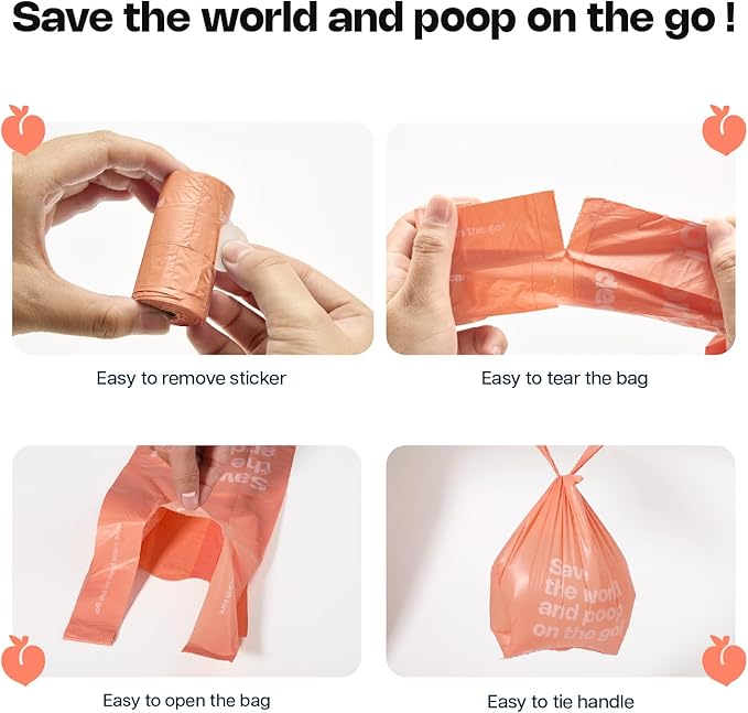 Deo Doo Dog Poop Bags with Handles 9 Rolls 108 Counts Big Sizes Leak Proof and Extra Thick Waste Bags Refill Rolls for Walking Small Medium Large Dogs Cats Litter With Holder Peach Scented