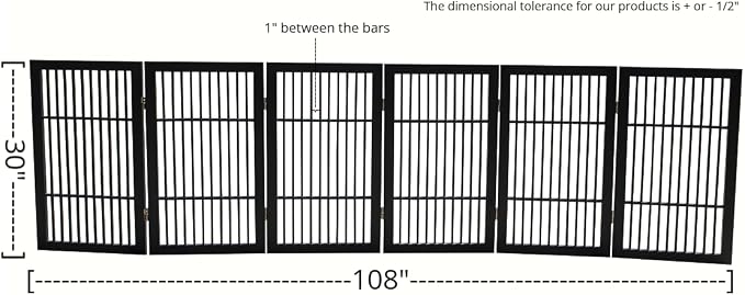 Urnporium Pet Dog Gate Freestanding, Strong Durable Folding Wooden Fence, Portable Acacia Hardwood Safety Barrier for Indoor & Outdoor Use (Black Pet Gate, 6 Panel 30" Tall)