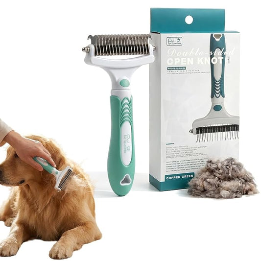 Pet Pro Grooming Tool, Deshedding Dog Brush, Double Sided Deshedding Brush for Dogs & Cats, Undercoat Rake and Dematting Comb for Removing Loose Hair (Green)