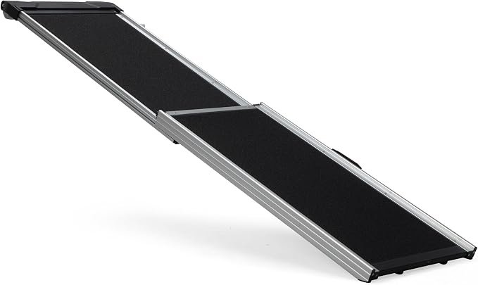 COZIWOW Aluminum Pet Ramp Ladder,Portable Dog Car Step Ramp with 2-Fold Design and Handle, Non-Slip Surface, Oxford Strap,Pet Stairs for Vehicles,SUV,Truck, High Bed,Black