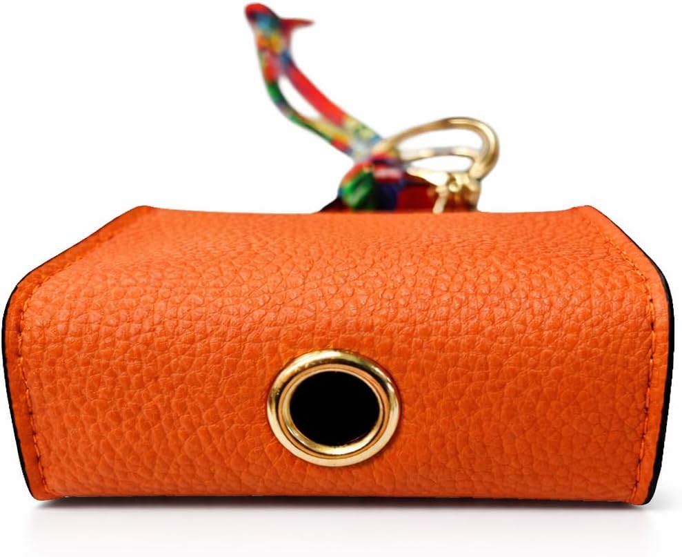 Luxury Designer Dog Poop Bag Holder Case – Barkin Pet Waste Bag Dispenser Pouch with Gold Hardware, Portable Dog Walking Accessory with Keychain Clip for Doggie Leash & Travel (Orange)