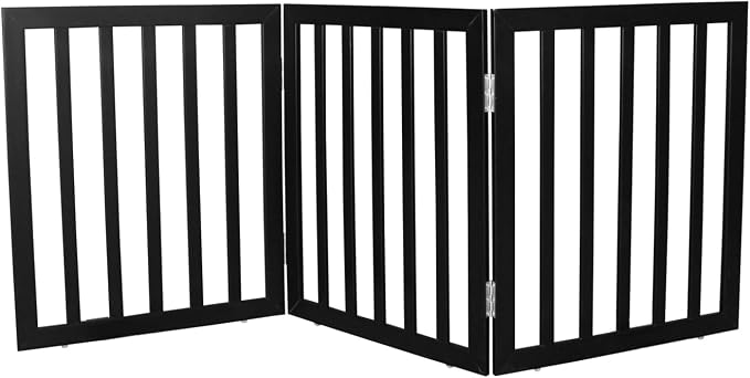 Dog Gate Indoor, Freestanding Dog Fence for The House, Doorways, Hallways,or Stairs,Pet Gate Foldable Wooden,Expandable 24" Height 3 Panels,Black