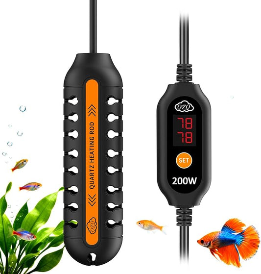 QZQ Aquarium Heater, 200W Adjustable Fish Tank Heater with Digital Display, External Temperature Controller, Submersible Turtle Tank Heater for 20-40 Gallon Tanks
