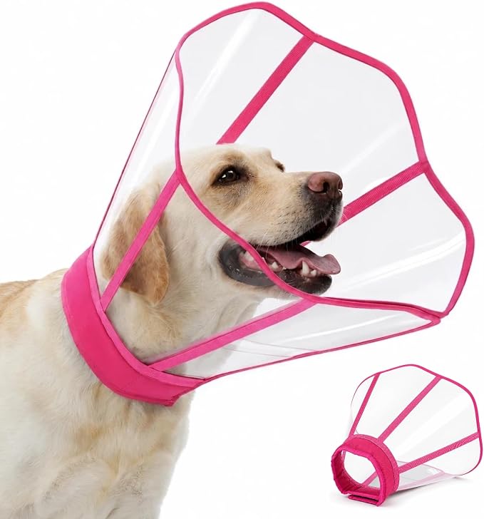 Soft Neck Pad - Hard Plastic Dog Surgery Recovery Cone Collar for Large Dogs, Clear Vision Cone for Dogs to Stop Licking, Comfy Dog Head Cones of Shame, Extra Long Elizabethan Collar, Rosered, XL