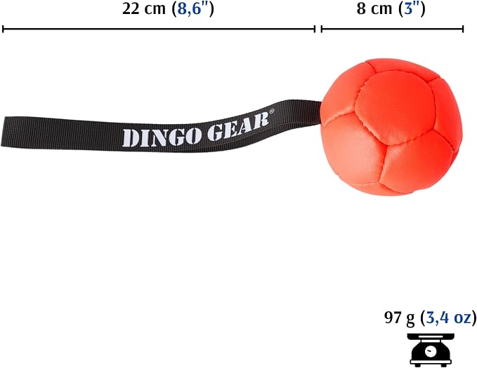 DINGO GEAR WWW.DINGOGEAR.COM 1977 Faux Leather Ball for Dog Training, as Reward for Fetch tug of war, for Strong Dog, Handmade, 3in Orange S02684