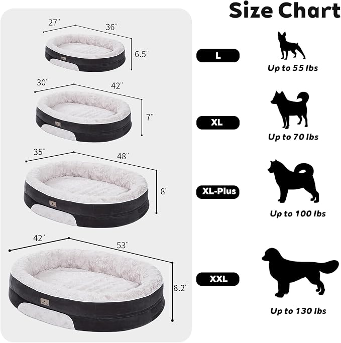Orthopedic Dog Bed Couch for XLarge Plus Sized Pets with Egg Foam Support, Four-Sided Bolster Cushions, Soft Tear-Resistant Fabric, and Removable Machine Washable Plush Cover, 48'', Off-White