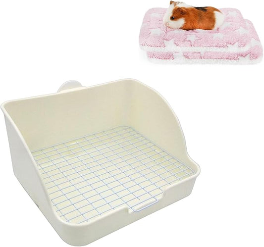 2 Pcs Guinea Pig Bed Mat Washable, Rabbit Winter Bed Pad for Indoor, Warm Small Animal Bed Mattres & Pet Small Rat Toilet, Square Potty Trainer Corner Litter Bedding Box Pet Pan