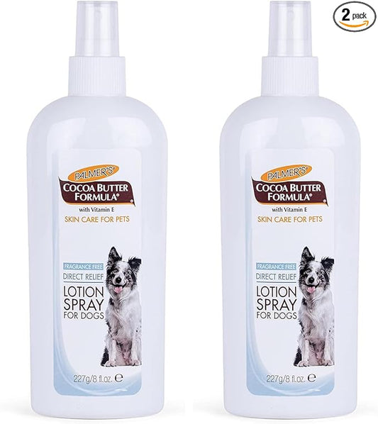Palmer's for Pets Cocoa Butter Formula Dry Skin Relief Spray for Dogs, Direct Spray-On Lotion with Vitamin E to Soothe Dry and Itchy Skin, No-Mess Application, 8 Fl Oz (Pack of 2)
