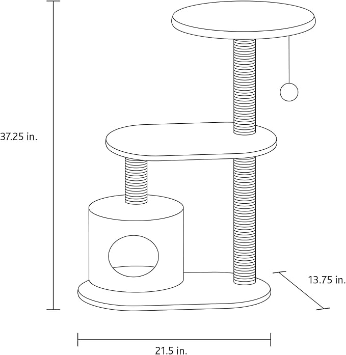 TRIXIE Casta Cat Tree with Condo | 2 Platforms | Dangling Cat Toy, Brown, 21.5 x 13.75 x 37.25 in.