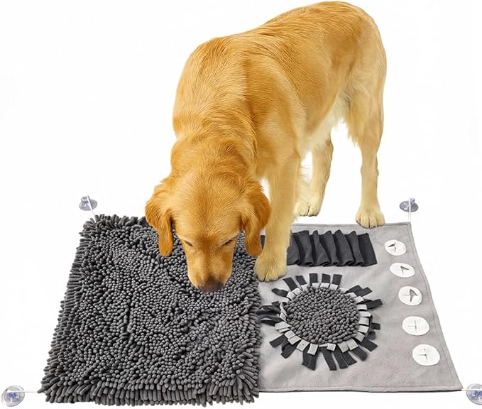 Muddy Mat® Half Chenille Snuffle Mat for Dogs Large & Small Breeds, 19"x30" Dual Material Fleece & Chenille Foraging Pad, Interactive Feeding Puzzle Encourages Slow Eating – Snuffle Mat for Dogs