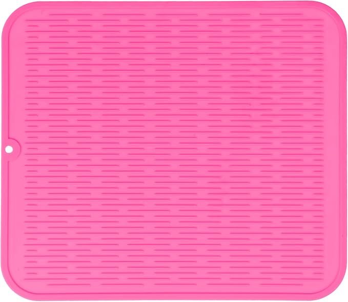 MicoYang Silicone Dish Drying Mat for Multiple Usage,Easy clean,Eco-friendly,Heat-resistant Silicone Mat for Kitchen Counter or Sink,Refrigerator or Drawer Liner Rose XL 18 inches x 16 inches
