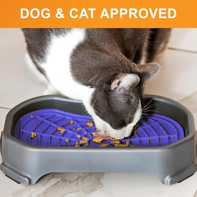 Neater Pets Neat-LIK Dog Lick Mat w/Mess-Proof Tray, Lick Mat for Dogs, Cats, Puppy, Reduces Anxiety & Boredom, Peanut Butter Slow Feeder, Interactive Treat Licking Pad (Purple & Green/Gunmetal)