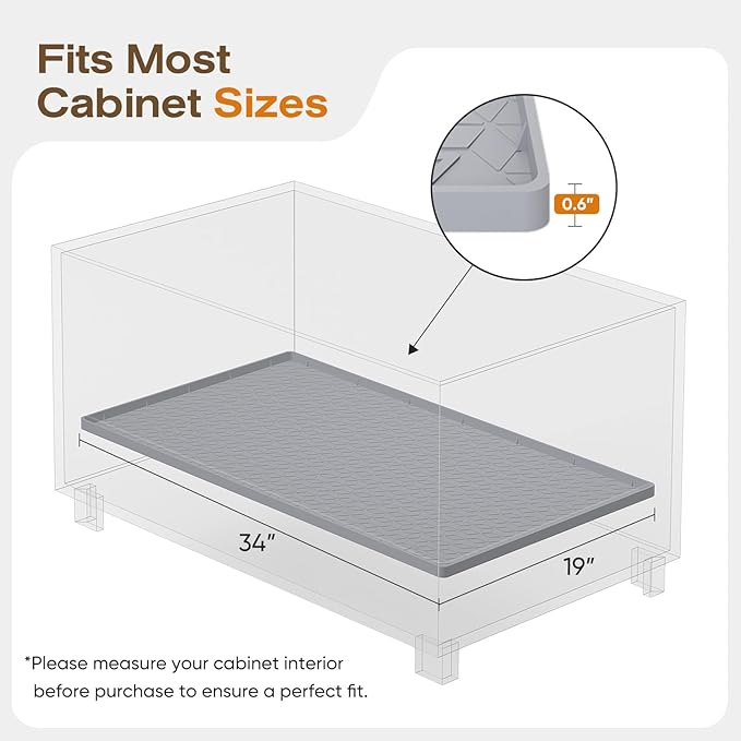 TRZZ Silicone Waterproof Under Sink Mat 34" x 19", Drip Tray and Cabinet Liner for Kitchen and Bathroom, Prevents Water Damage and Organizes Cabinets (Black)