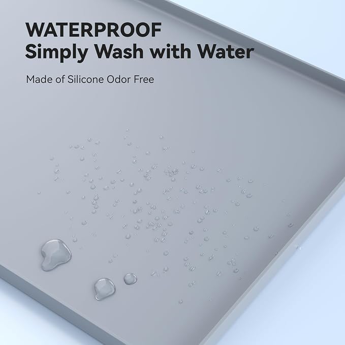 Cat Food Mat for LALAHOME Water Fountain, 100% Waterproof Non-Slip Silicone Mat for Water Bowls, Large Pet Feeding Pad, Easy Clean Durable Placemat for Cat Food Water Dishes, Gray 23.6" x 19.7"