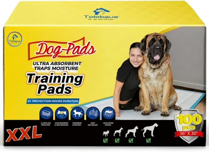 XXL Dog Training Pads – 30" x 36", 100 Count | Extra-Large Puppy Pee Pads, Super Absorbent, Leak-Proof, Odor Control Disposable Pet Pads for Housebreaking, Senior Dogs, Indoor Use