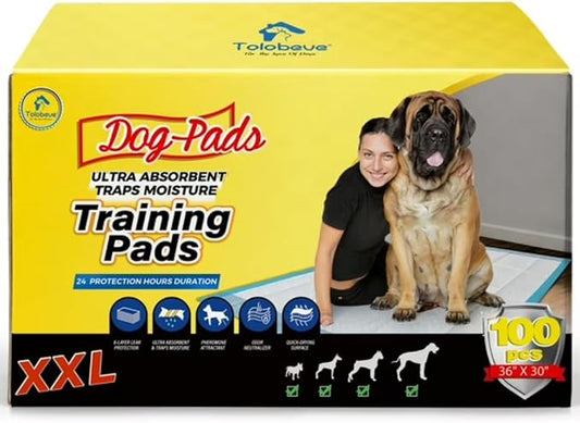 XXL Dog Training Pads – 30" x 36", 100 Count | Extra-Large Puppy Pee Pads, Super Absorbent, Leak-Proof, Odor Control Disposable Pet Pads for Housebreaking, Senior Dogs, Indoor Use