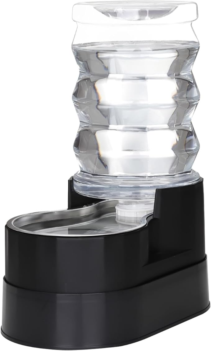 RIZZARI Stainless Steel Water Feeder: 7L Black Large Capacity & Automatic Gravity Dispenser - Elevated Anti-Spill Design for Senior Dogs with Spinal Issues - Garage Garden Use