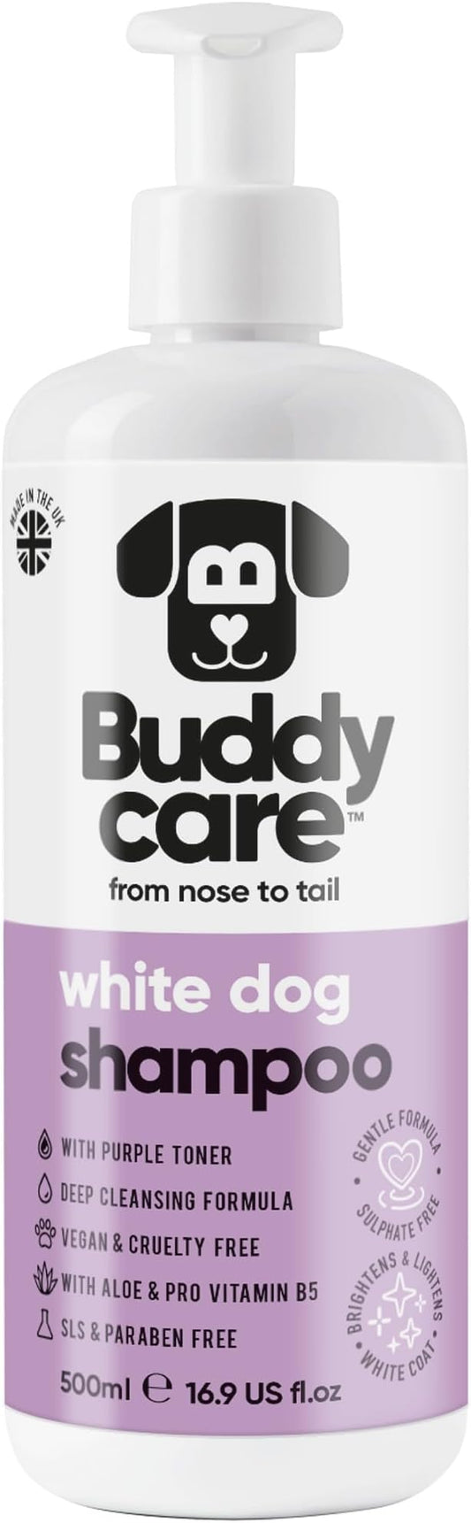 White Dog Shampoo by Buddycare | Dry Skin & Itchy Skin Relief for Smelly Dogs | Deep Cleansing Shampoo for Dogs Puppy Sensitive Skin | Dog Shampoo & Conditioner | with Aloe & Vitamin B5 (16.90oz)