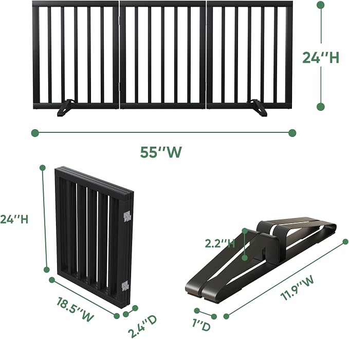 Freestanding Foldable Dog Gate - 3 Panel Room Divider (Black)