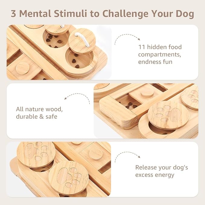 Wooden 3-in-1 Treat Puzzle Feeder for Small/Medium/Large Dogs | Level 1 Puzzle Starter Pack