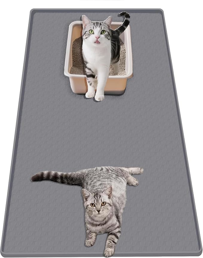 51"x 25.6" XXXL Waterproof Kitty Litter Silicone Box Mat,Cat Litter Mat Extra Large for Scatter Control, No-Slip Soft Pet Trapping Litter Rug Pad, Machine Washable, Dark Gray